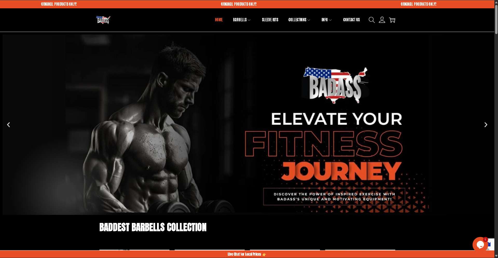 Badass Barbells website homepage